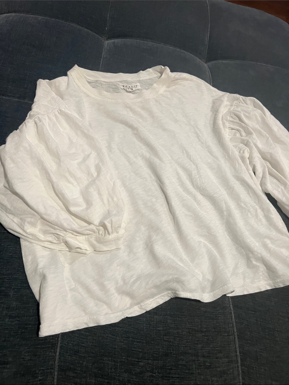 Velvet White Long Sleeve Puff Sleeve Tee